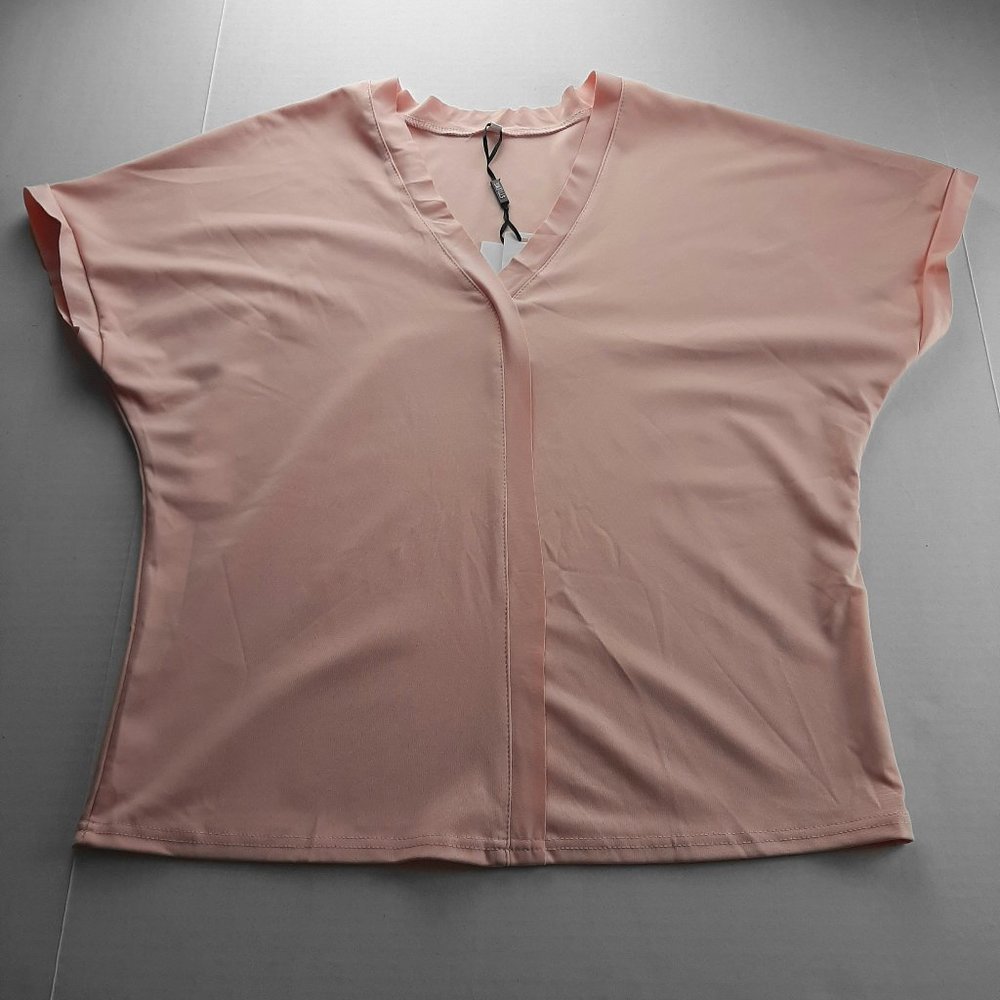 StyleWe Womens Short Sleeve Top Size Small Pink V-Neck Dolman Sleeve Shirt